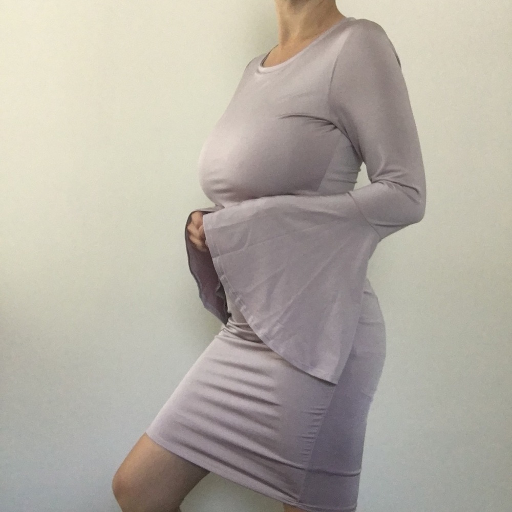 Purple Bell Sleeve Lilac Bodycon Dress Size S